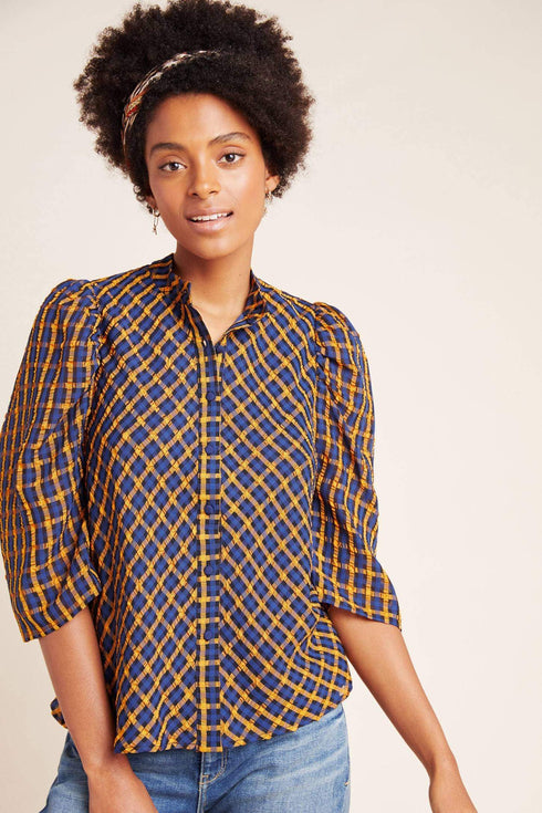 Textured Plaid Blouse